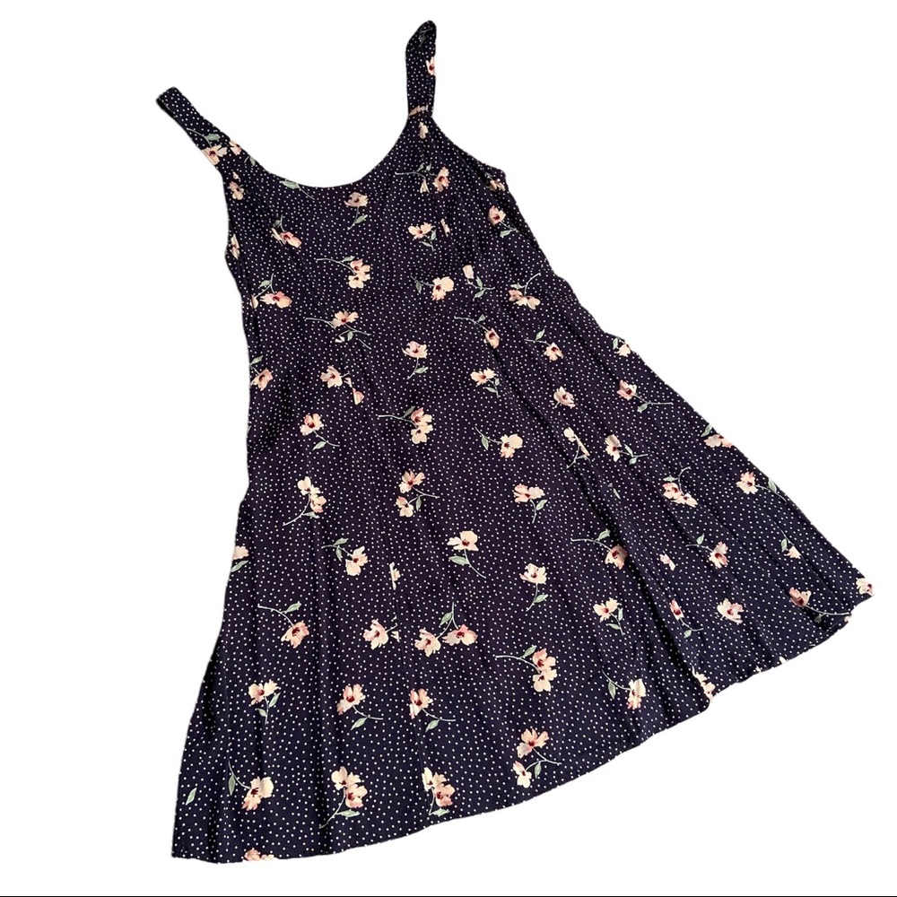 SO navy blue polka dot floral print dress